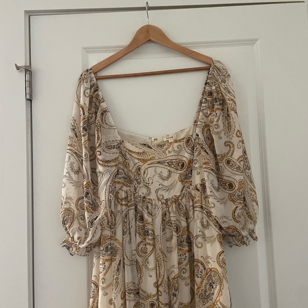 Bittersweet Boutique Stevie Maxi Peasant Paisley Puff Sleeve Dress Mustard - Picture 9 of 9